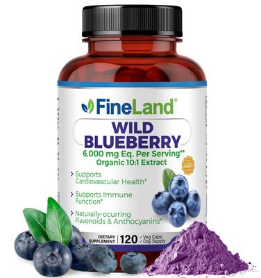 FineLand Wild Blueberry 10:1 Extract, 6,000 mg Strength, 120 Vegan Capsules, Rich in Flavonoids &amp; Anthocyanins, Antioxidant Support for Brain &amp; Heart Health, 4-Month Supply, Non-GMO Made in USA