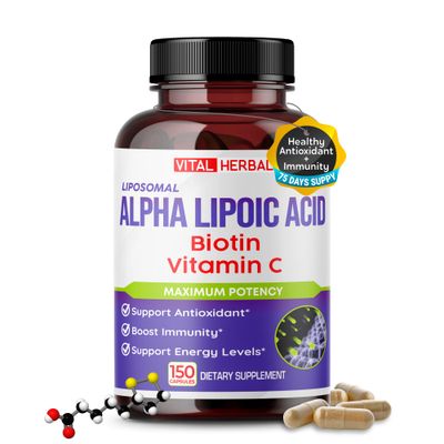 VITAL HERBAL Liposomal Alpha Lipoic Acid with Biotin, Vitamin C- Maximum Potency - Supports Immunity, Energy Levels- Made in The USA