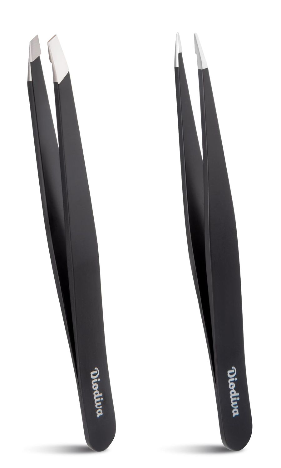 2-Pack Tweezers for Eyebrows, Facial Hair, Ingrown Hair Removal, Slant and Point Tip Tweezer Set for Women and Men, Professional Stainless Steel Precision Eyebrow Plucking Grooming with Case - Black