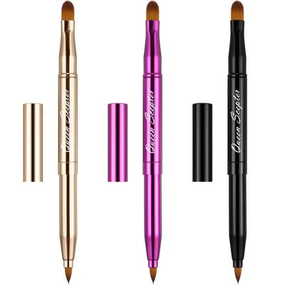 Retractable Dual End Lip Brush Concealer Brush with Cap, Lipstick Eyeshadow Foundation Makeup Brushes Gold, Black, Purple