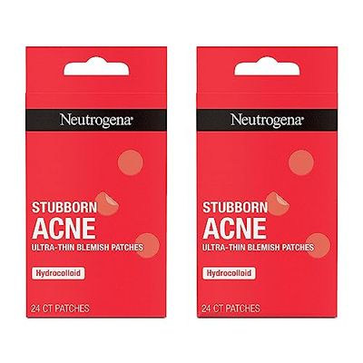 Neutrogena Stubborn Acne Blemish Patches, Ultra-Thin Hydrocolloid Acne Patch Absorbs Fluids &amp; Removes Impurities To Help Pimples Look Smaller After One Use, 2 x 24 Patches, (48 Patches)