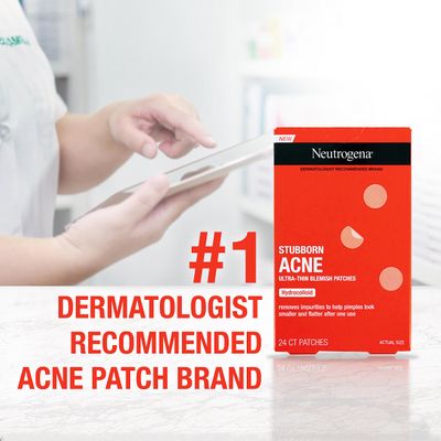 Neutrogena Stubborn Acne Blemish Patches, Ultra-Thin Hydrocolloid Acne Patch Absorbs Fluids &amp; Removes Impurities To Help Pimples Look Smaller After One Use, 2 x 24 Patches, (48 Patches)