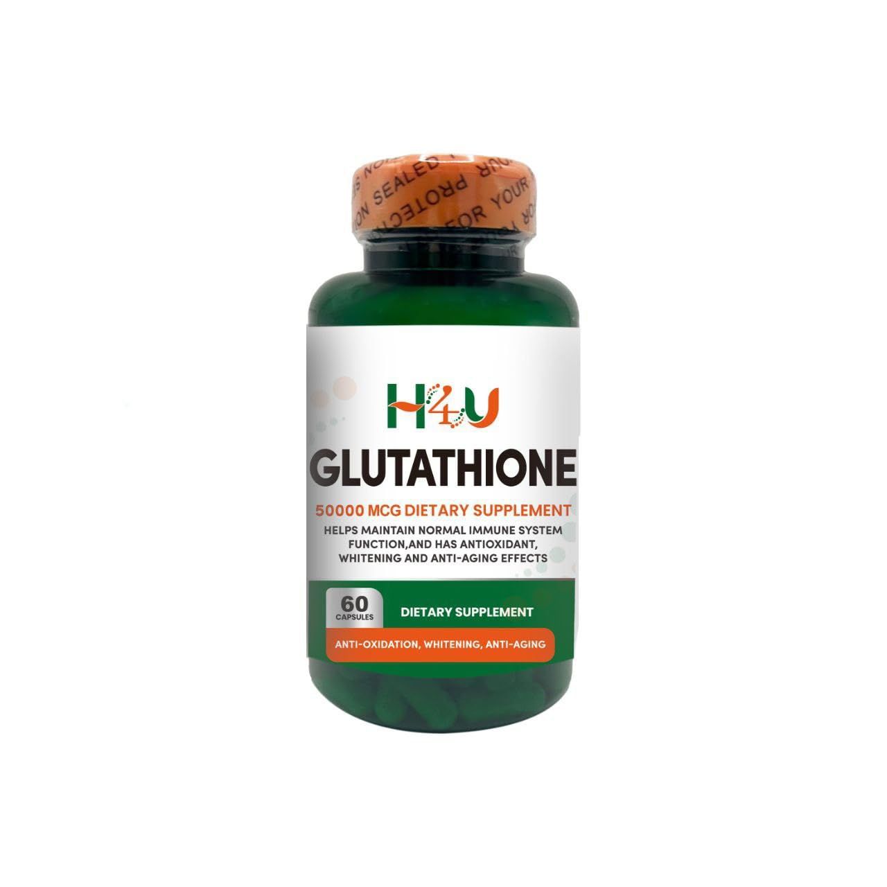 H4U Premium Glutathione Supplement - 50000 mcg Capsules - Antioxidant Support for Liver Health, Skin Whitening, and Anti-Aging - 60 Count - Gluten-Free, Non-GMO