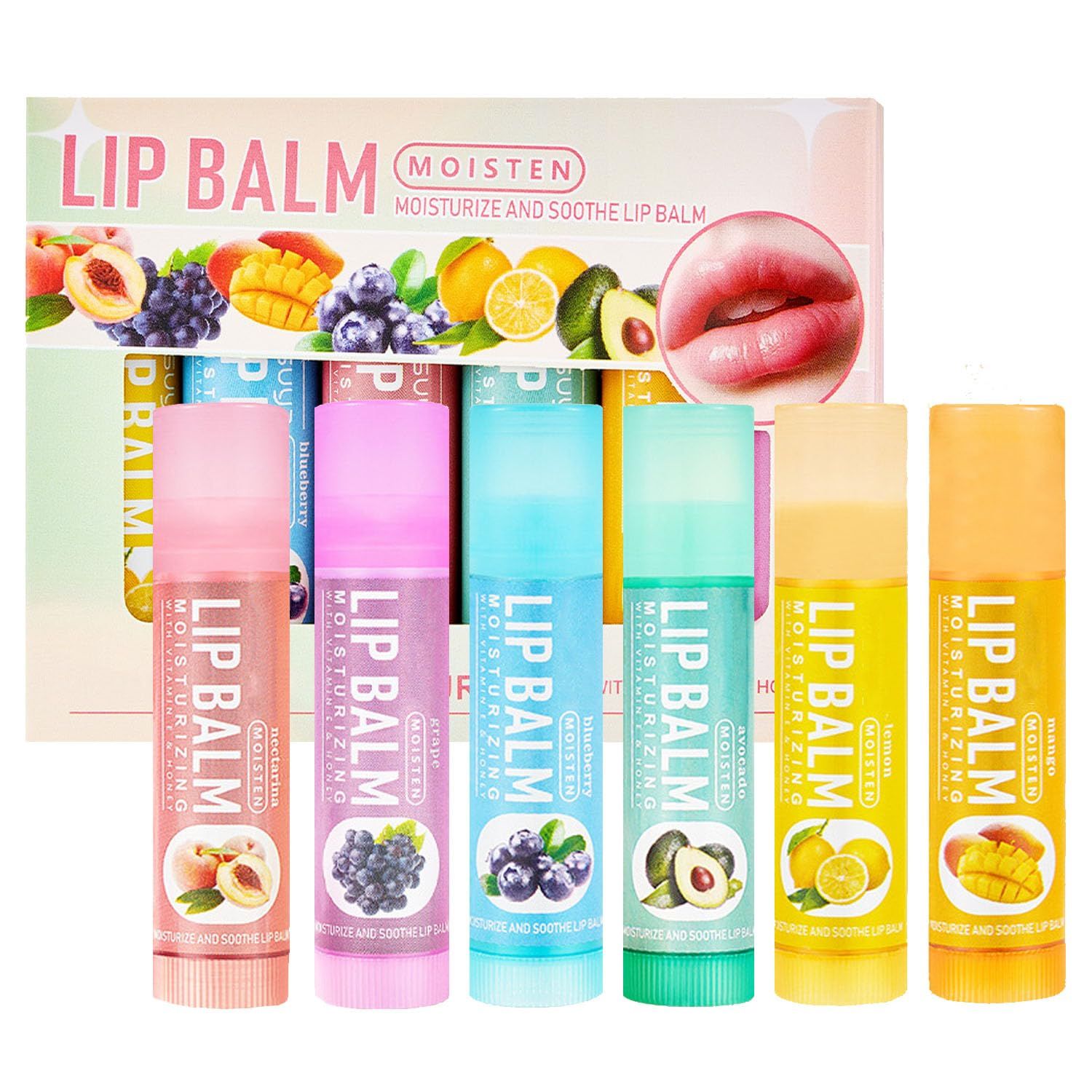 6 Packs Lip Balm Gifts, Moisturizing Lip Care Stick Stocking Stuffers, Original Beeswax with Vitamin E, Natural Lip Care for Dry Lips