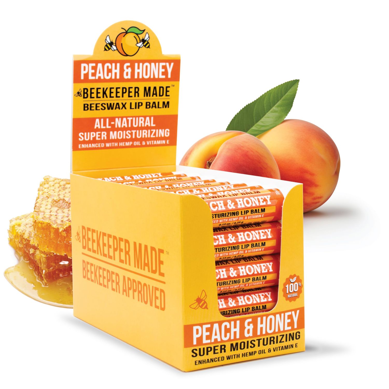 Beekeeper Made Beeswax Bulk Lip Balm, 40 Count | For Men, Women, and Children. Great for Gifts, Showers, &amp; More (Peach)