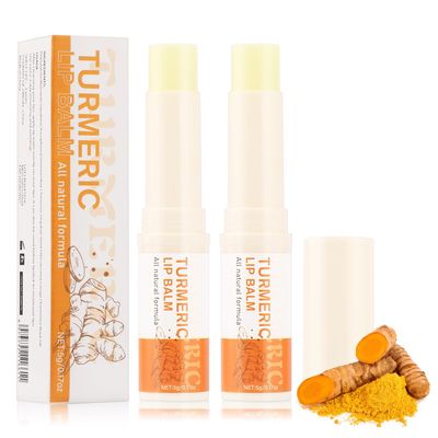 Jutqut 2PCS Turmeric Lip Balm for Dark Lips with Turmeric Oil, Dark Lips Treatment for Smokers, Help Fade Lip Discoloration, Long-Lasting Moisturizing Lip, Cracked, and Dull Lip, Natural Balm5g/0.17oz
