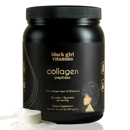 Black Girl Vitamins | Collagen Peptides Powder - Collagen for Skin, Hair &amp; Nails - Unflavoured Hydrolyzed Collagen Powder, Dairy-Free, Gluten-Free Collagen for Women and Men - 16oz
