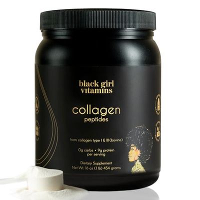 Black Girl Vitamins | Collagen Peptides Powder - Collagen for Skin, Hair &amp; Nails - Unflavoured Hydrolyzed Collagen Powder, Dairy-Free, Gluten-Free Collagen for Women and Men - 16oz