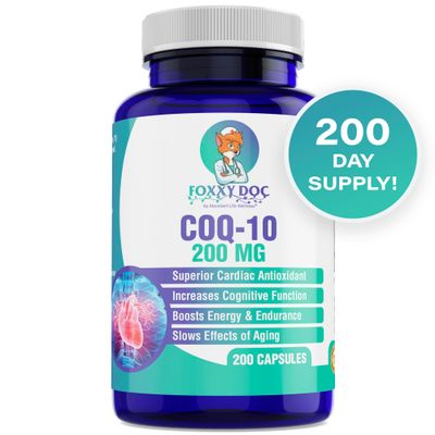 Dr. Valerie Nelson CoQ10 - Co-Enzyme Q10-200 mg - Excellent Value - 200 Caps - Quick Absorption - Veg. Caps - Non-GMO - Ubiquinone - Heart &amp; Cellular Energy &amp; Brain Supplement by Foxxy Doc