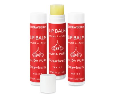 ALIDA PURE Strawberry Lip Balm Collection, Vegan, Lip Balm, Beeswax Free, with Avocado Oil, Organic Jojoba Oil, and Vitamin E, Natural Moisturizer for Dry, Chapped Lips, 3 Tube Set
