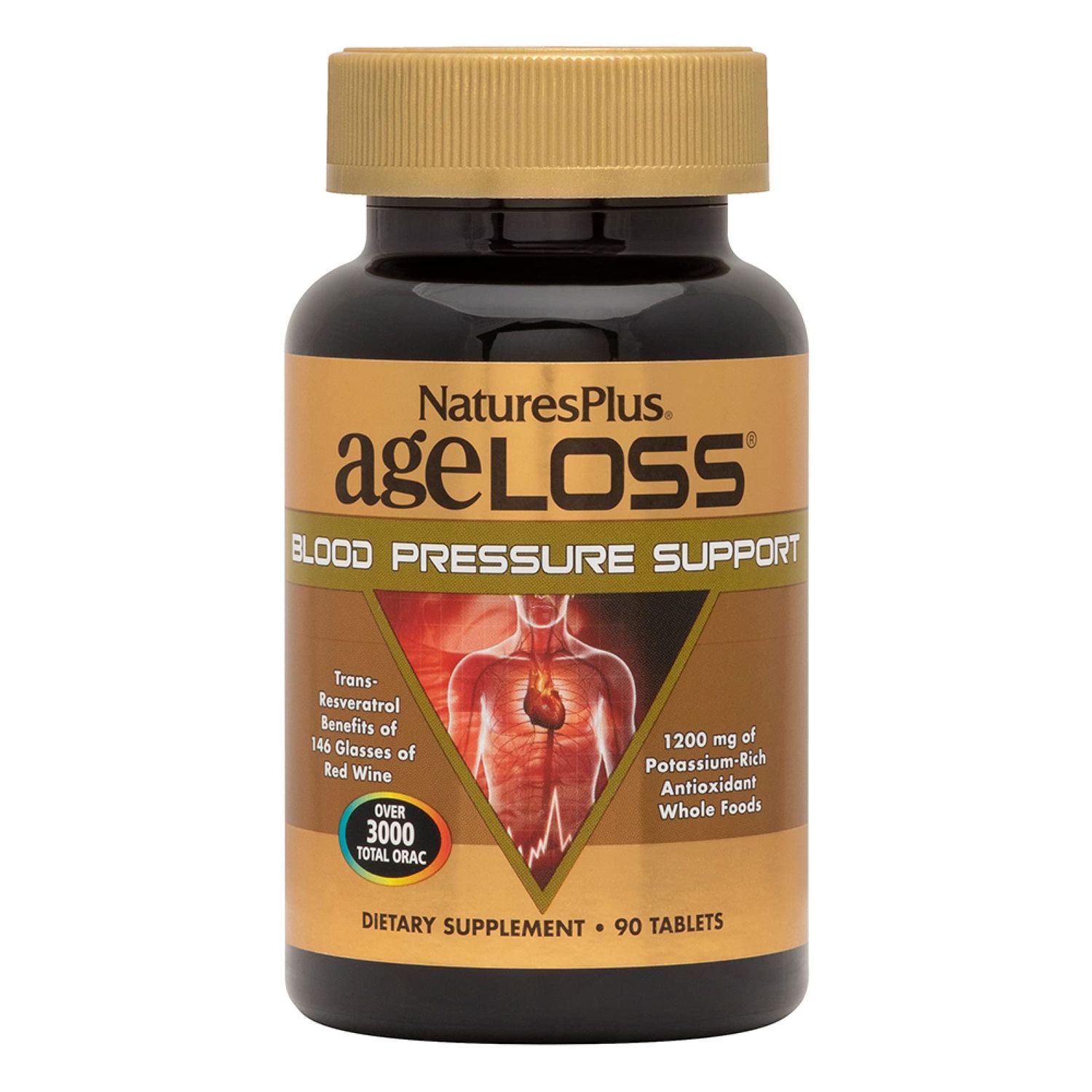 Natures Plus AgeLoss Blood Pressure Support - 90 Tablets - with Trans-Resveratrol &amp; 1200 mg of Whole Foods - Vegetarian, Gluten Free - 30 Servings