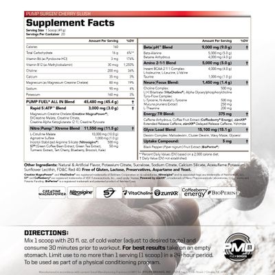 PMD Sports Pump Fuel All in Insanity - Ultimate Muscle Pump Supplement &amp; Pre Workout Powder - Maximum Energy and Focus with Premium Creatine, Beta Alanine &amp; More -Surgin Cherry Slush (20 Servings)