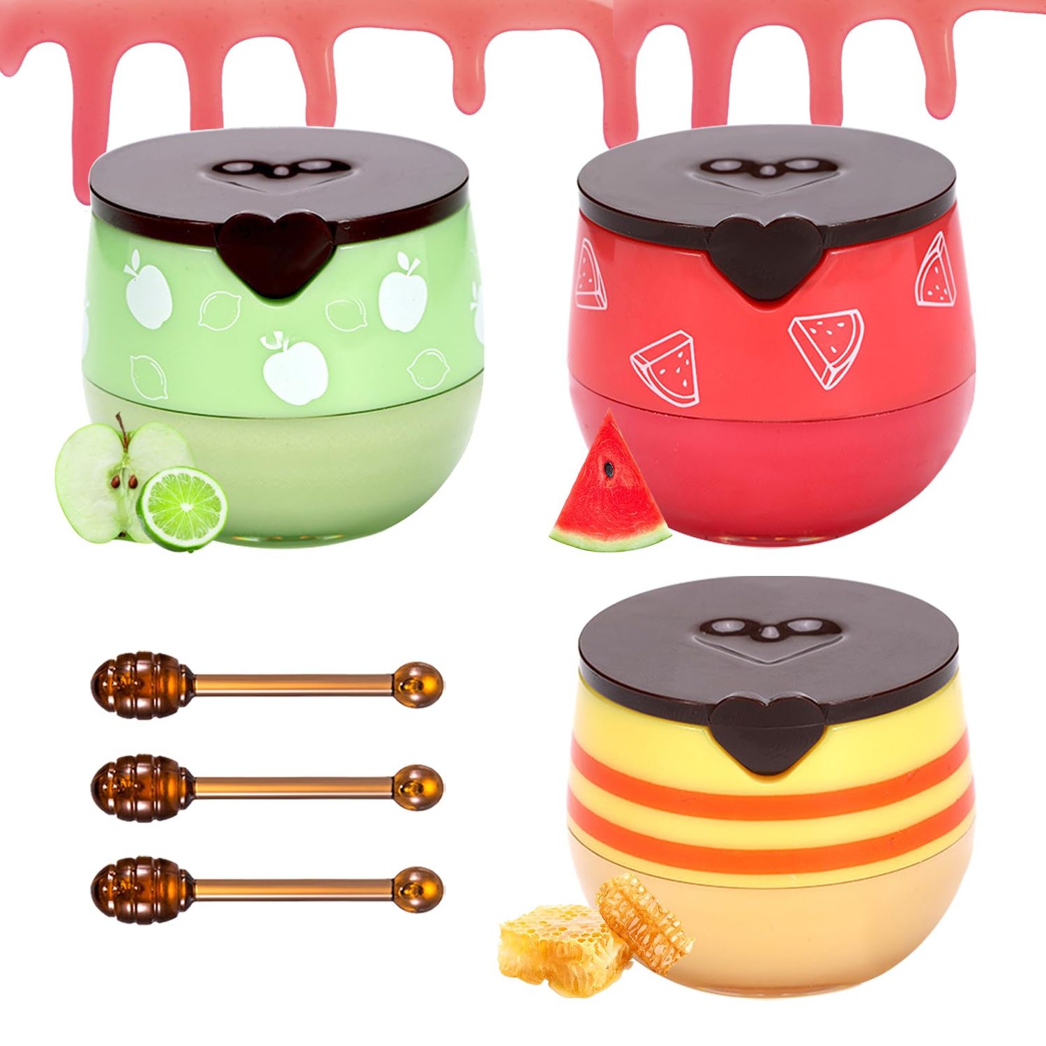 ZHISHUDL 3-Piece Lip Balm Trio: Watermelon, Green Apple &amp; Honey - Moisturizing Lip Sleeping Mask for All Skin Types