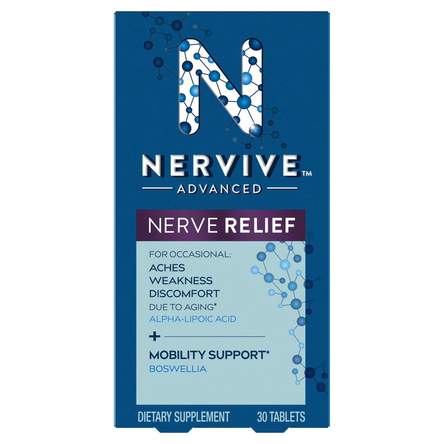 Nervive Advanced Nerve Relief Mobility, with Alpha Lipoic Acid to Help Reduce Nerve Aches, Weakness, &amp; Discomfort and Boswellia to Promote Mobility, Vitamins B12,B6,B1, 30 Tablets