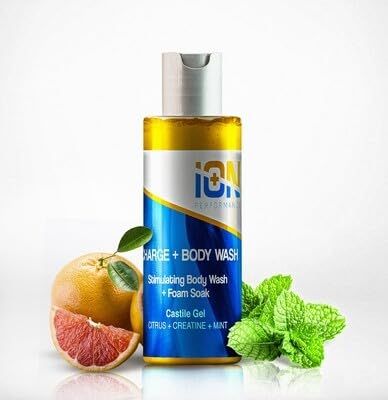 iON Performance Creatine Body Wash Athlete&#39;s Sport CHARGE Castile Body wash and Muscle Soak with Orange Citrus, Creatine Monohydrate. Prime for High Performance Sports, Eucalyptus &amp; Peppermint Oil