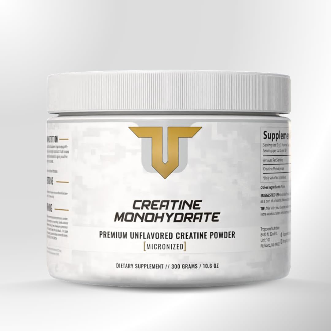 Troponin Nutrition Creatine Monohydrate Premium Unflavored Micronized Creatine 300G, 5G Per Serving, 10.6oz