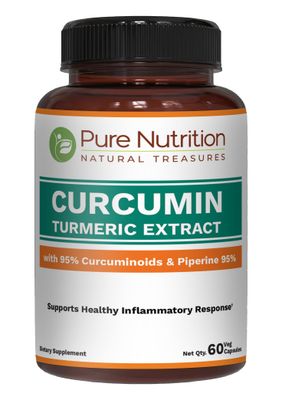 Pure Nutrition Curcumin Turmeric Supplement, 95 Curcuminoids &amp; Piperine 95 | Supports Inflammation Response| Non-GMO | 60 Veg Capsules