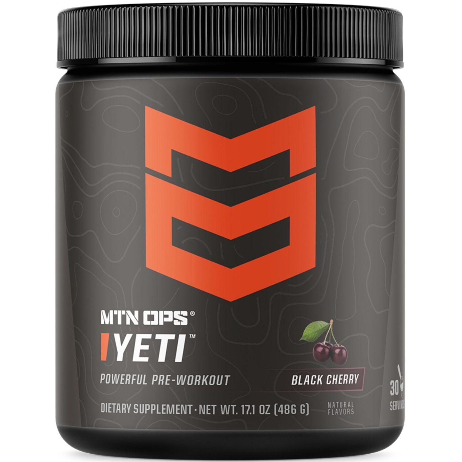 MTN OPS Yeti Pre-Workout Powder Energy Drink with Creatine, 200mg Caffeine &amp; BCAAs with Beta Alanine, 30-Serving Tub, Black Cherry