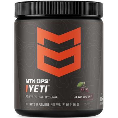 MTN OPS Yeti Pre-Workout Powder Energy Drink with Creatine, 200mg Caffeine &amp; BCAAs with Beta Alanine, 30-Serving Tub, Black Cherry
