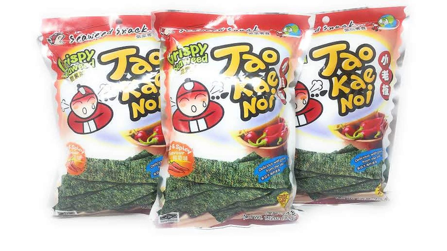 Tao Kae Noi Crispy Seaweed Hot &amp; Spicy Flavor 32g, 3 Pack