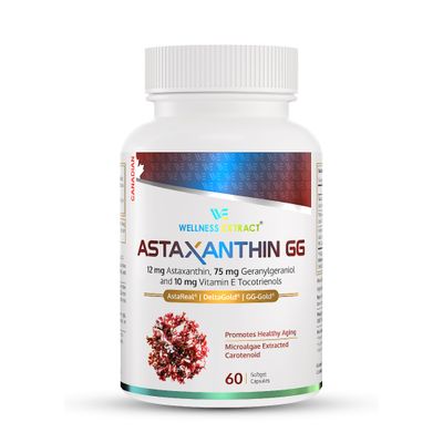 WELLNESS EXTRACT Astaxanthin-GG - AstaREAL Astaxanthin Supplement, GG-Gold Geranylgeraniol, DeltaGold Tocotrienols Supports Eye, Skin and Heart Health - 60 softgels