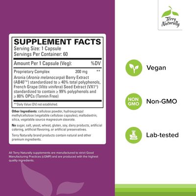 Terry Naturally Aronia Berry Complex - Antioxidant Support Supplement with Grape Seed Extract - Dietary Supplement Formula to Support Healthy Heart Function - 60 Capsules (60 Servings)