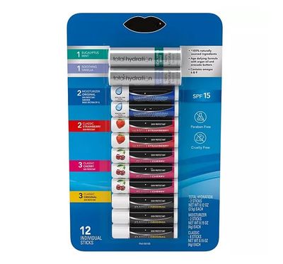 Variety Pack Lip Balm Original, Cherry, Strawberry, Moisturizer &amp; Total Hydration - 12 count.