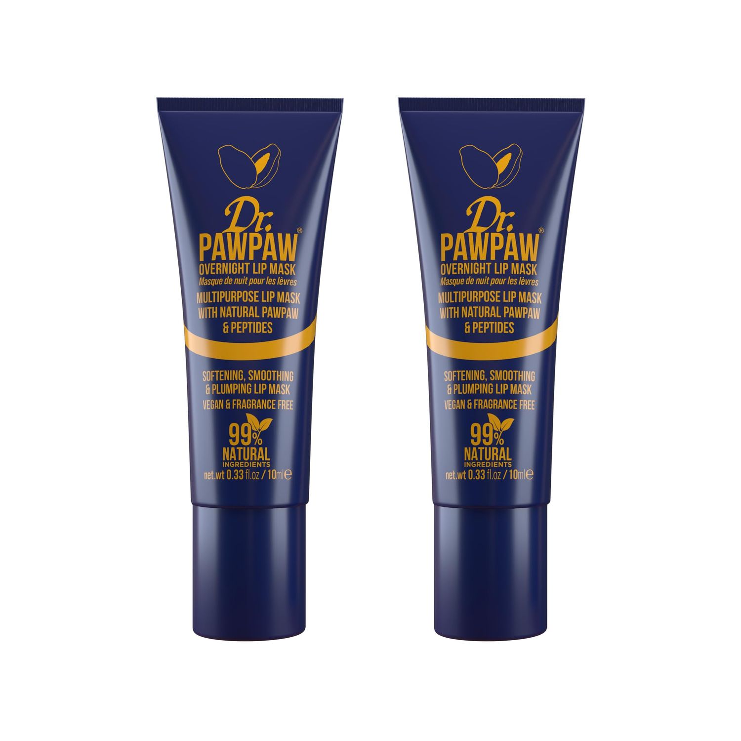Dr. PawPaw Multipurpose Overnight Lip Mask Set - Lip Sleeping Mask with Peptides - Natural Moisturizer for Plumping - Cruelty Free - 2 pc
