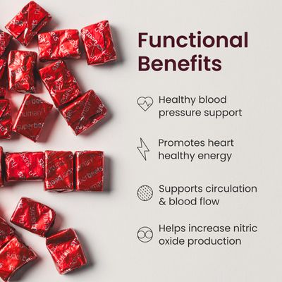 humanN SuperBeets Heart Chews, Nitric Oxide and Blood Pressure Support, Grape Seed Extract &amp; Non-GMO Beet Root Powder Energy Supplement, Pomegranate Berry Flavor, 60 Count