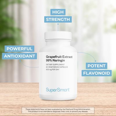Supersmart - Grapefruit Extract 600mg per Day (99 Naringin) - High Potency GSE Supplement | Non-GMO &amp; Gluten Free - 60 Vegetarian Capsules
