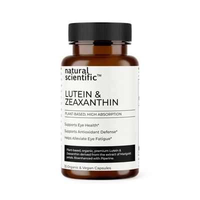 NATURAL SCIENTIFIC Lutein and Zeaxanthin Supplements - Best Eye Vitamins for Adults and Seniors - Organic, Vegan, Gluten-Free, Non-GMO - 1-Month Supply - 30 Capsules - Premium Eye Health Supplement