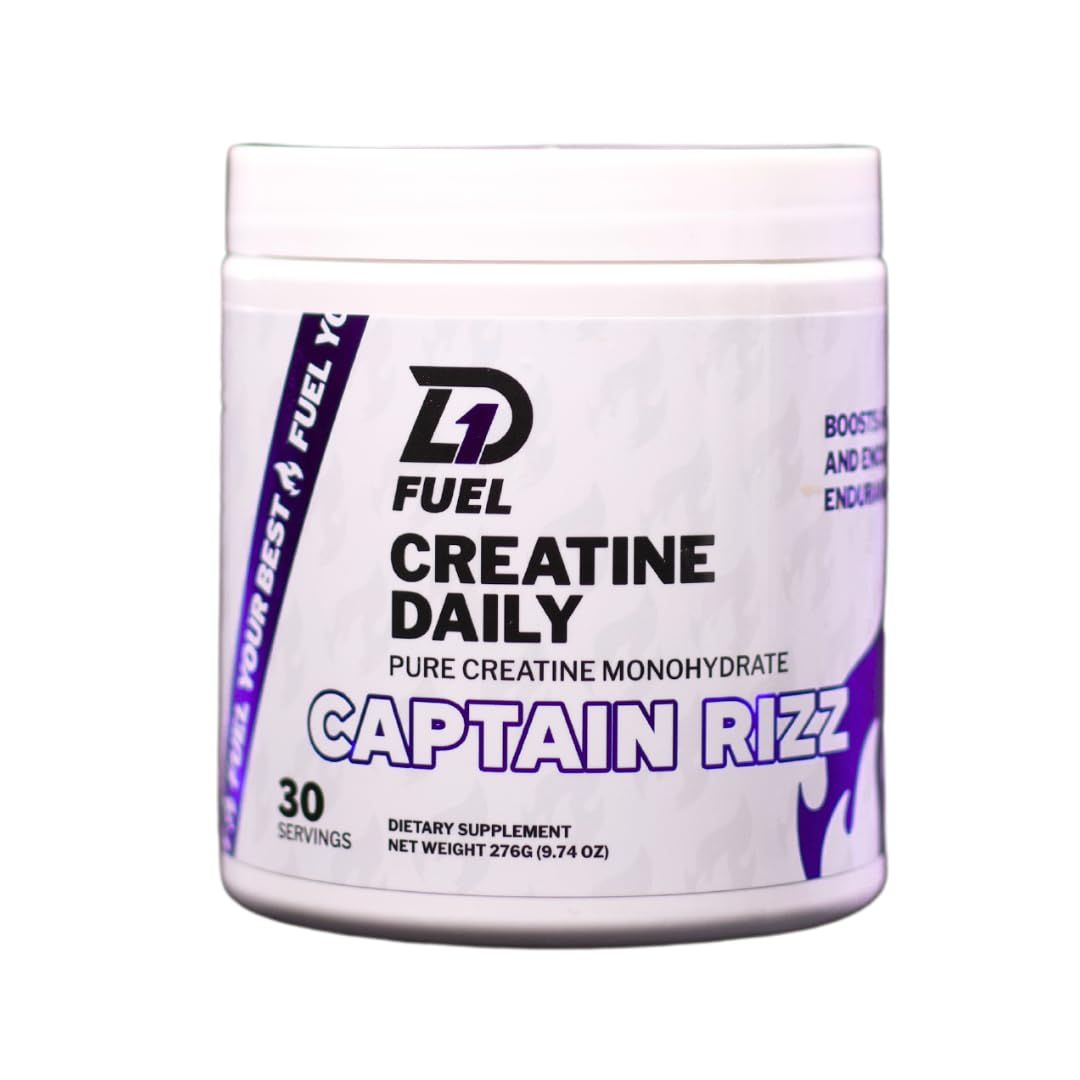 D1 Fuel Creatine Monohydrate Powder - Captain Rizz Daily Supplement with 5g Pure Creatine - Enhances Muscular Endurance, Strength &amp; Athletic Performance - Sugar-Free, 30 Servings