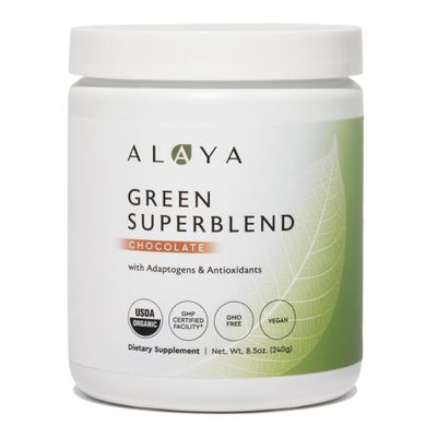 Alaya Organic Super Greens Powder - Premium Green Juice Superfood Supplement Powder - Adaptogens, Antioxidants &amp; Probiotics Blend - USDA Organic, Non-GMO, Vegan - 30 Servings (Chocolate)