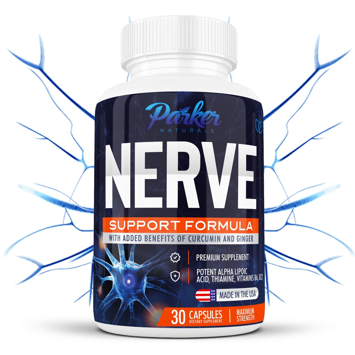 Alpha Lipoic Acid 600mg, Nerve Support Supplement Enriched with Thiamine, Curcumin, Ginger Root, and Vitamin B6, B12 All in One | Vegan Neuro Health Supplement, Lab Tested, 30 Capsules