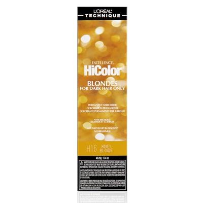 L&#39;OREAL TECHNIQUE HiColor Browns &amp; Blondes Permanent Hair Color - Lifts Dark Hair in One Step Leaving No Brassiness, Rich and Smooth Creme Formula, Intense &amp; Long-Lasting, H16 Honey Blonde