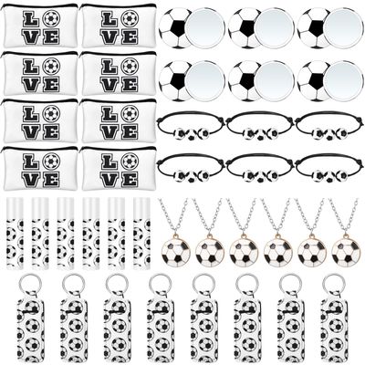 Yeyeplum 72 Pcs Sports Team Gifts Include 12 Makeup Bags 12 Lip Balm 12 Lip Balm Holder 12 Necklace 12 Adjustable Bracelet 12 Mirrors for Sports Lovers Players Party Favors (Black, Soccer)