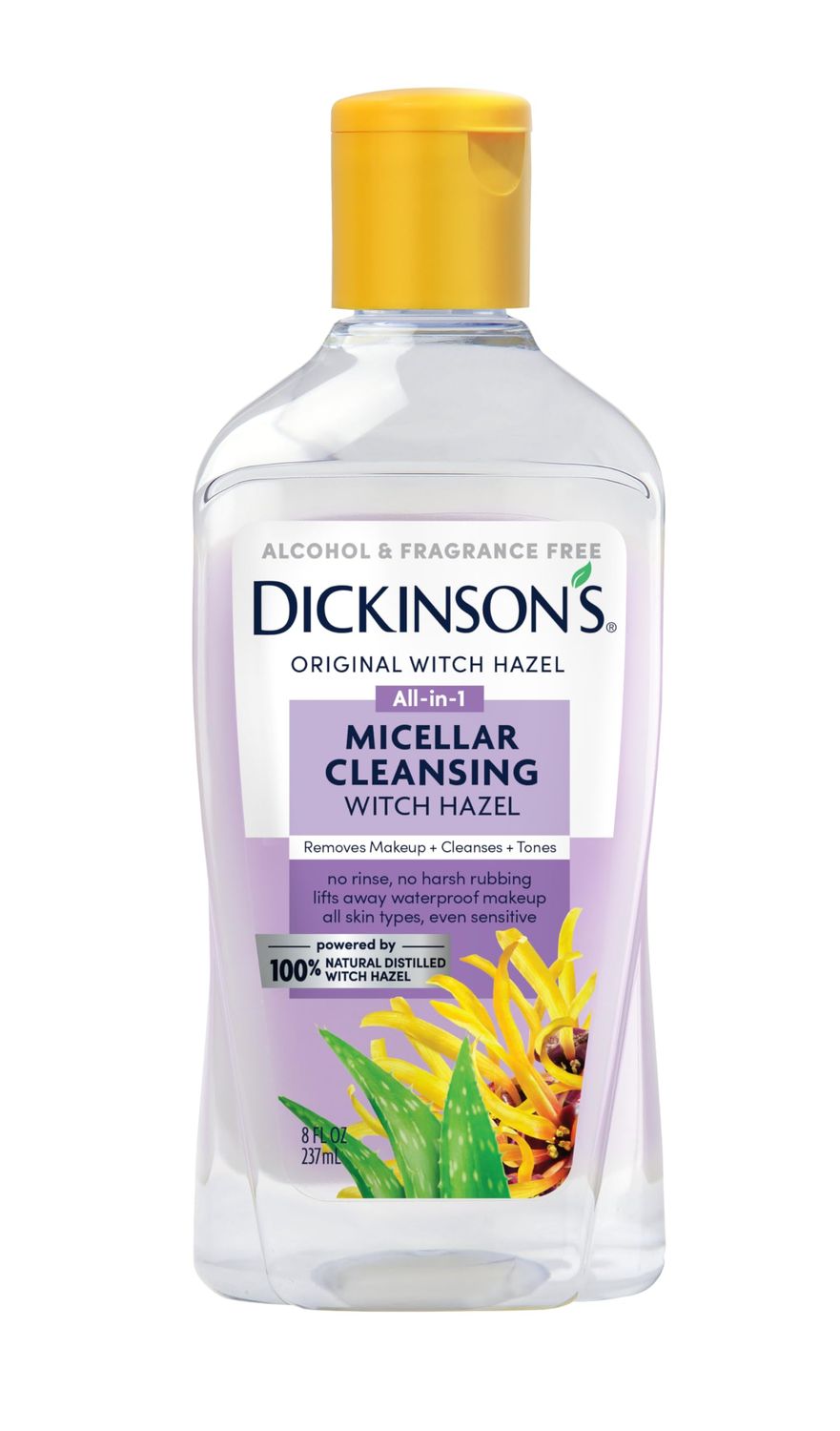Dickinson&#39;s Micellar Cleansing Witch Hazel | 100 Natural Distilled Witch Hazel | Alcohol &amp; Fragrance Free | Makeup Remover, Skin Cleanser, Facial Toner | Removes Dirt, Oil, Makeup | 8 Fl Oz