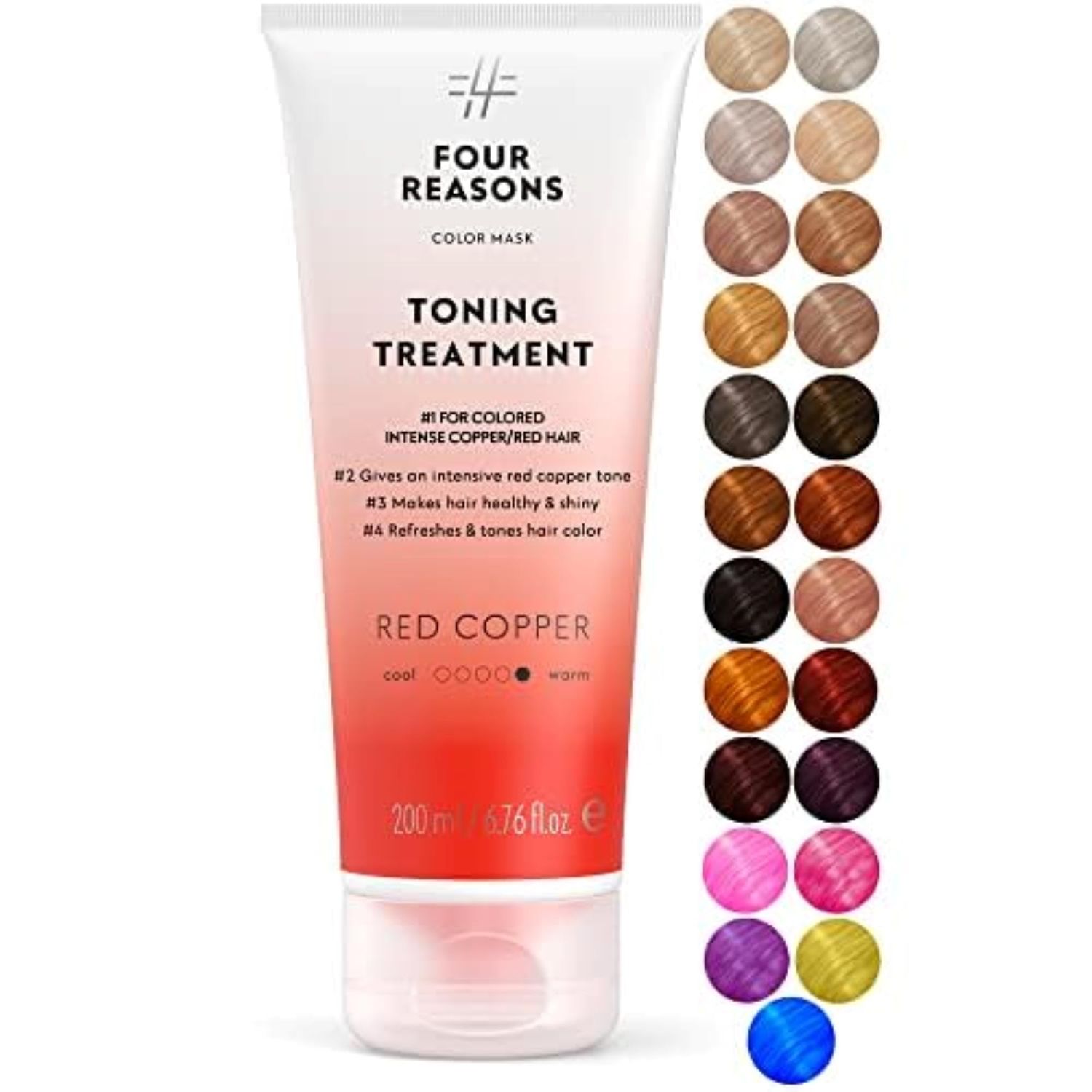 Four Reasons Color Mask - Red Copper - (27 Colors) Toning Treatment, Color Depositing Conditioner, Tone &amp; Enhance Color-Treated Hair - Semi Permanent Hair Dye, Vegan and Cruelty-Free, 6.76 fl oz