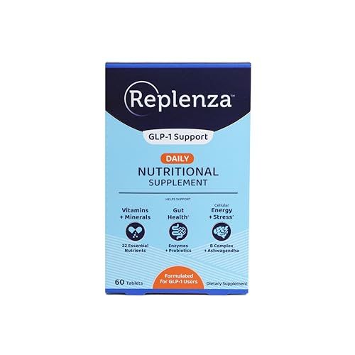 Replenza Daily GLP-1 Nutritional Support Supplement, Essential Vitamins and Minerals, Support for Gut Health, Stress and Cellular Energy - 60 Tablets