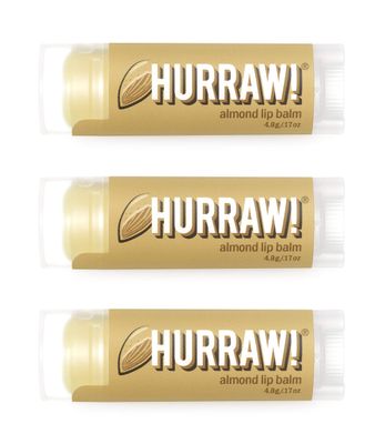 Hurraw! Almond Lip Balm, 3 Pack: Organic, Certified Vegan, Cruelty and Gluten Free. Non-GMO, 100 Natural Ingredients. Bee, Shea, Soy and Palm Free. Made in USA