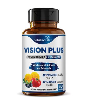 Vision Plus Eye Health Supplements for Adults - Eye Vitamins for Seniors with Lutein, Bilberry, and Zeaxanthin - Eye Vitamin and Mineral Supplement for Clarity and Sight Care - 60 Capsules