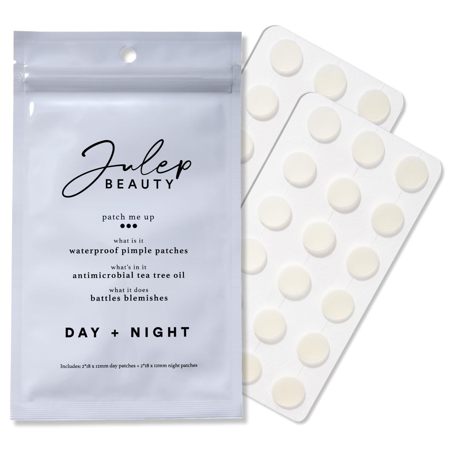 Julep Patch Me Up Waterproof Pimple Patches - 72 Hydrocolloid Acne Patches with Tea Tree Oil, Ultra-Thin Day &amp; Potent Night, Reduces Blemishes &amp; Scarring - 48 8mm &amp; 24 12mm Patches