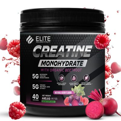 Elite Wellness Berry Flavor Creatine Monohydrate with Organic Beetroot Supplement - Supports Muscle Strength, Stamina, Cognitive Function &amp; Athletic Performance, Gluten &amp; Dairy Free, NSF Qualified