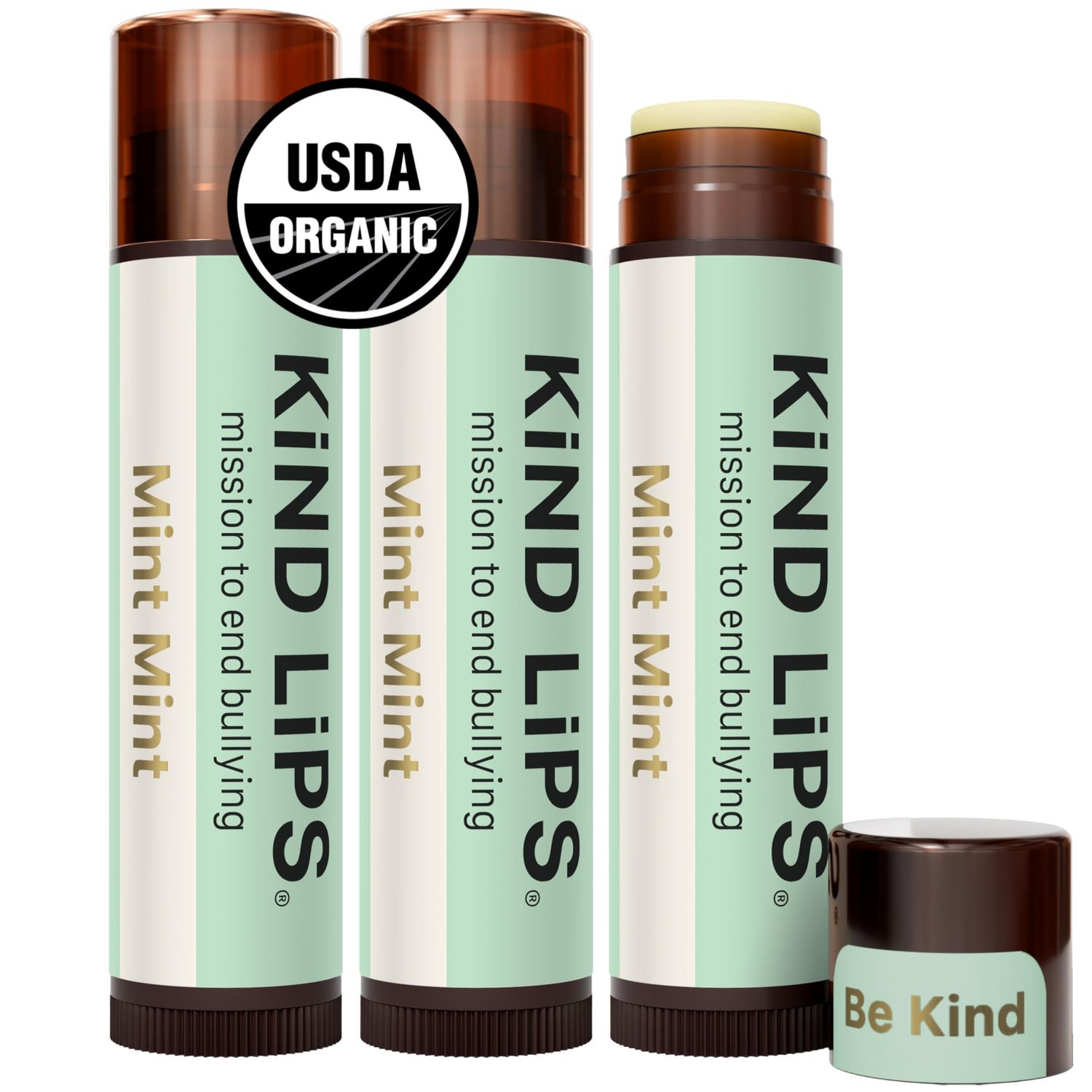 Kind Lips Mint Mint Lip Balm 3-Pack - USDA Organic, Extra Minty Cooling Chapstick Alternative for Dry Lips | Gluten-Free, Cruelty-Free