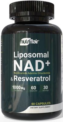 NutriFlair Liposomal NAD Supplement with Resveratrol 1000mg per Serving, 60 Capsules - High Absorption, Non-GMO, Made in USA