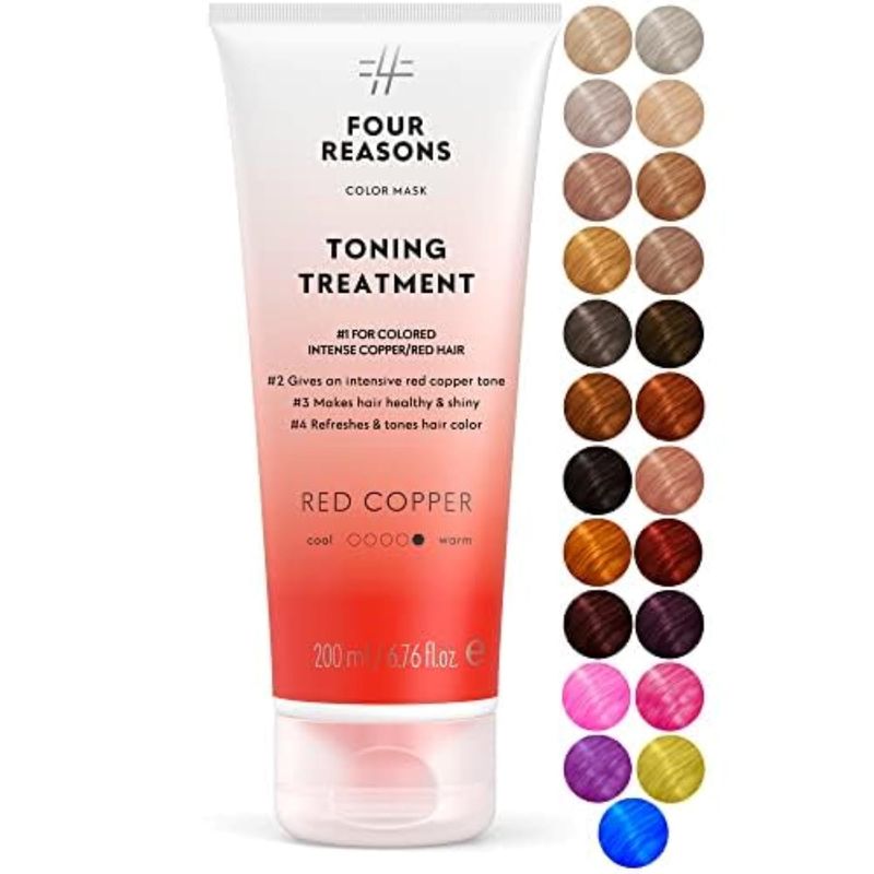 Four Reasons Color Mask - Red Copper - (27 Colors) Toning Treatment, Color Depositing Conditioner, Tone &amp; Enhance Color-Treated Hair - Semi Permanent Hair Dye, Vegan and Cruelty-Free, 6.76 fl oz