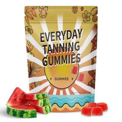 Daily Tanning Gummies - Natural Sunless Tanning Gummies for Women with Astaxanthin, Lycopene, Beta Carotene - Rich in Antioxidants, Boosts Melanin - Watermelon Flavor - 60 Chewables Gummies