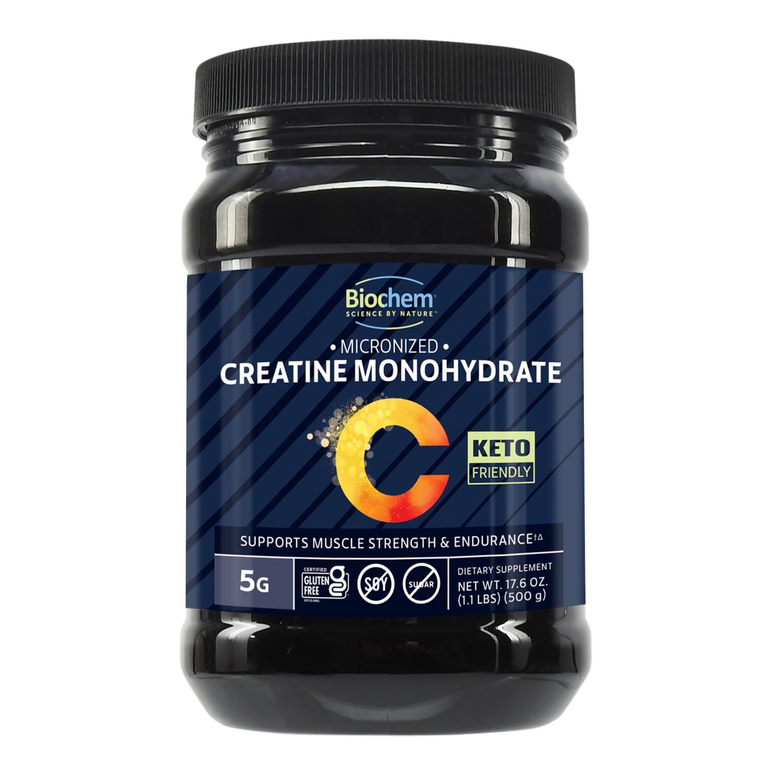 Biochem Micronized Creatine Monohydrate Powder - Muscle Strength &amp; Endurance Support - Clean, Vegan Formula - Certified Gluten Free, K-Parve &amp; Keto - 17.6 oz - 100 Servings