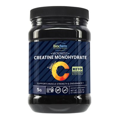 Biochem Micronized Creatine Monohydrate Powder - Muscle Strength &amp; Endurance Support - Clean, Vegan Formula - Certified Gluten Free, K-Parve &amp; Keto - 17.6 oz - 100 Servings
