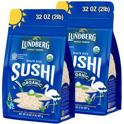Lundberg Sushi Rice 2-Pack - Sticky White Japanese-Style Short Grains, Regenerative Organic Certified, 32 Oz Ea